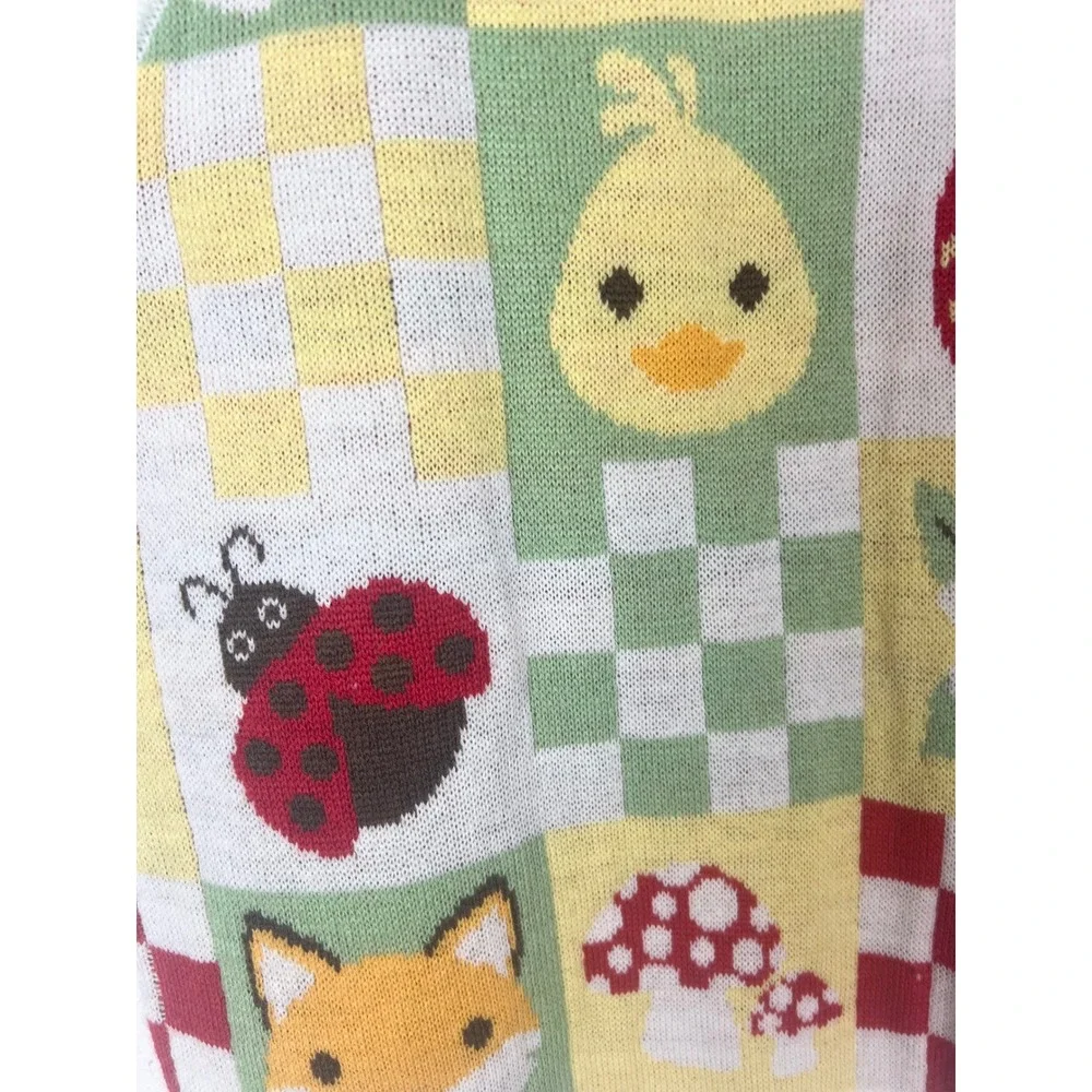 Thorn & Fable Cottagecore Fox Mushroom Chick Knit Sweater Vest XL Multi-Color